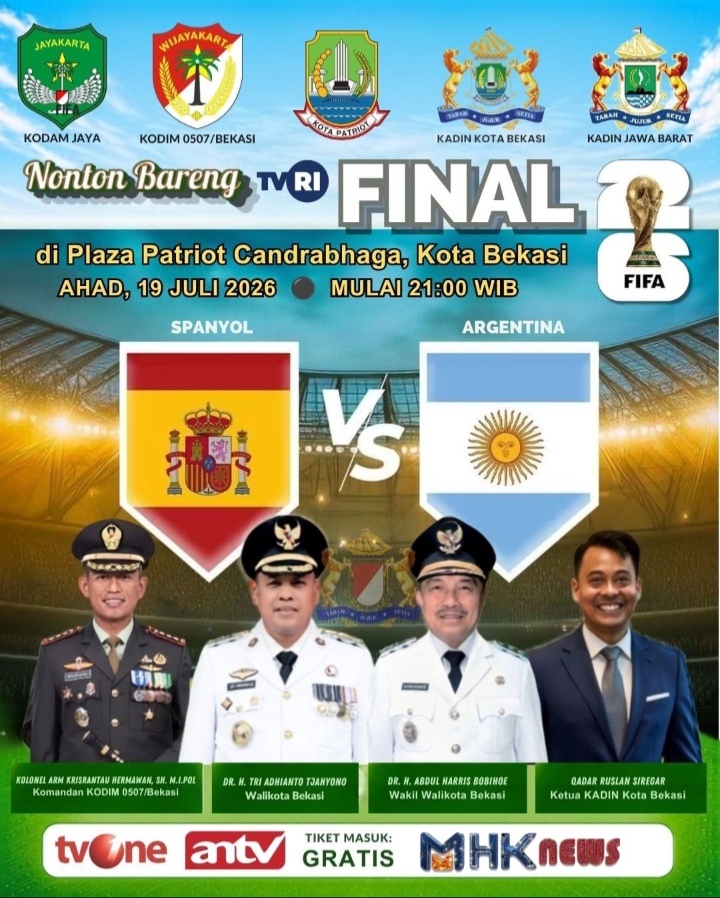Pemkot Bekasi, Kodim 0507 dan KADIN Gelar Nobar Final Piala Dunia 2026, Kebersamaan Jadi Pemenang